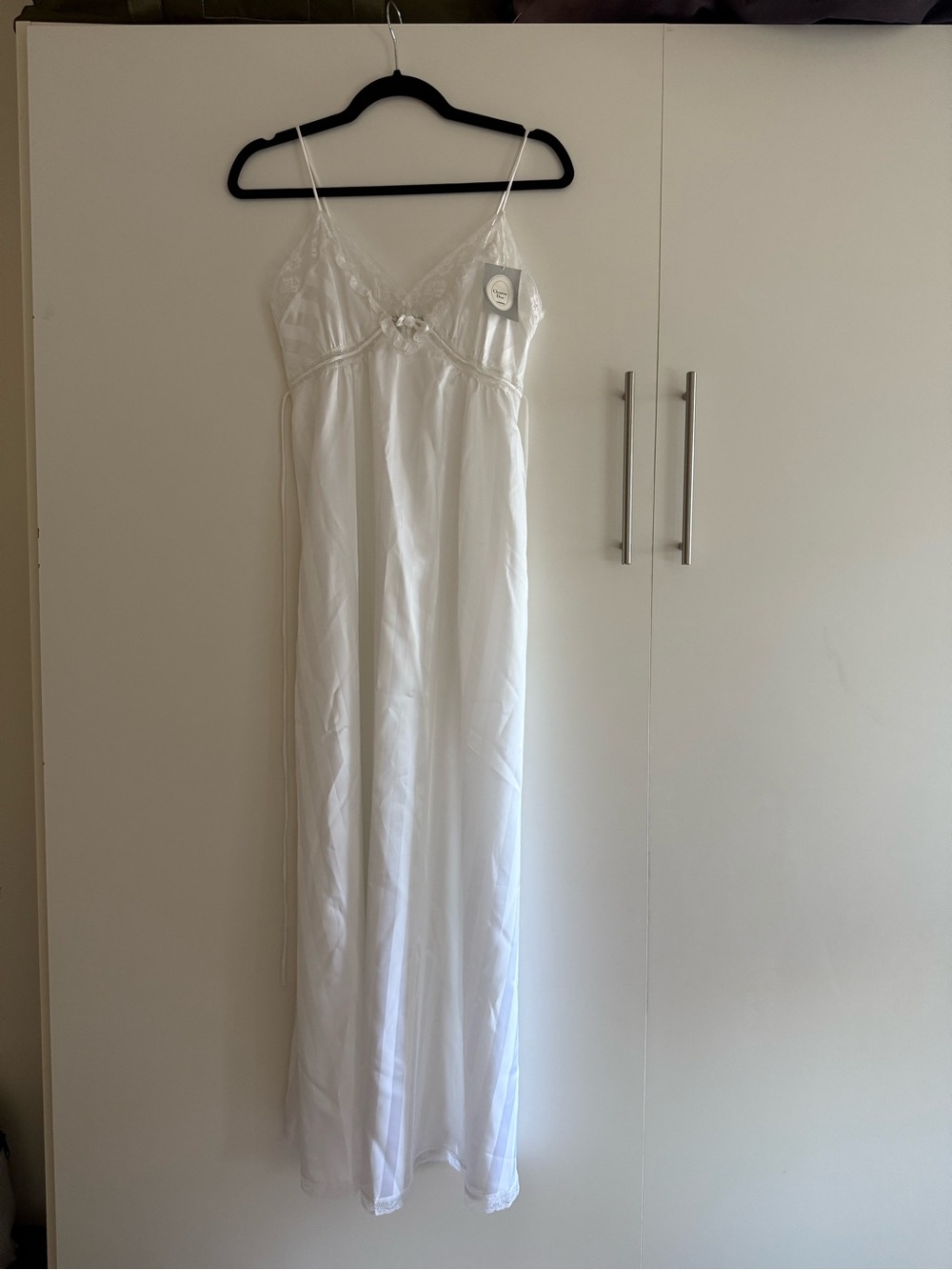 Christian Dior Vintage White Lace-Trim Maxi Night Gown / Slip